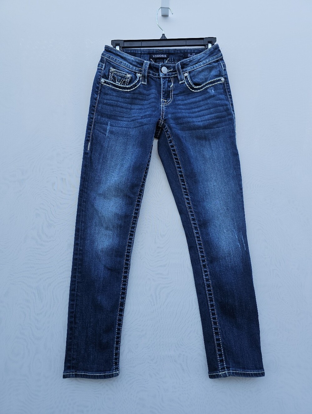 Vigoss Heritage Fit Capri Jeans Size 0 (25" Waist) Dark Wash Thick Stitching - Picture 3 of 15